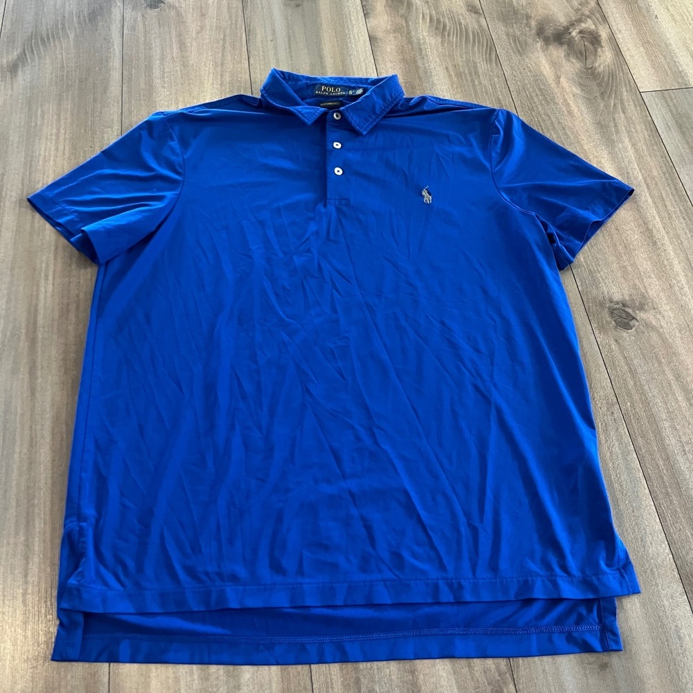 Polo Ralph Lauren Mens XL Performance Polo Shirt Blue Short Sleeve‎ Bin G-33